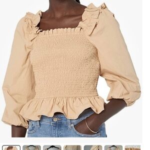 Tan, Black or White Puff Sleeve Smocked Peplum Top. Oktoberfest! Ren Fair!